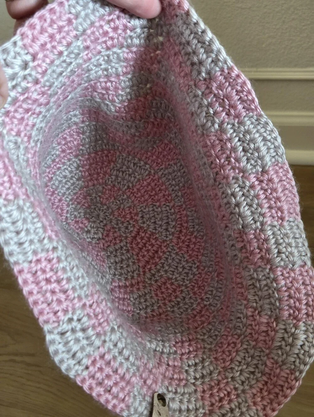 Handmade Crochet Checkered Bucket Hat OS Hipster Hippie Festival Cottage Boho
